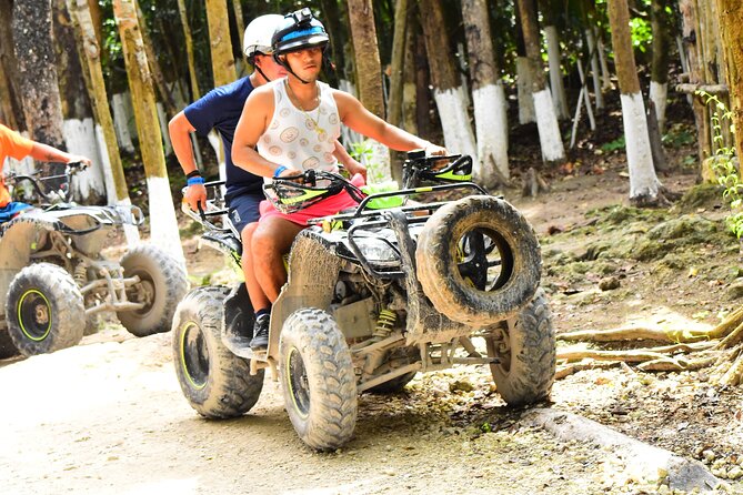 4 activities in 1 Horse Riding, ATV Shared, Cenote & Ziplines from Cancún - Cooling off in a freshwater cenote