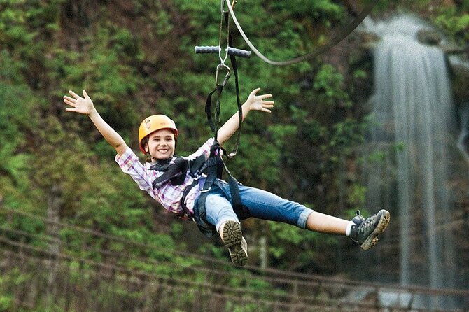 7 Line Waterfall Canopy Zipline Course - Higher lines above the waterfall and creek