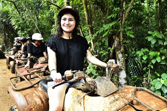 ATV adventure with cenote, ziplines, snack and transport from Cancun or Riviera - Choosing the ladder or Tarzan swing at the cenote