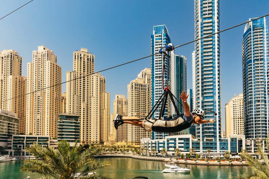 Dubai: Marina Ziplining with Photos, Video and Meal - One kilometer of speed over the water