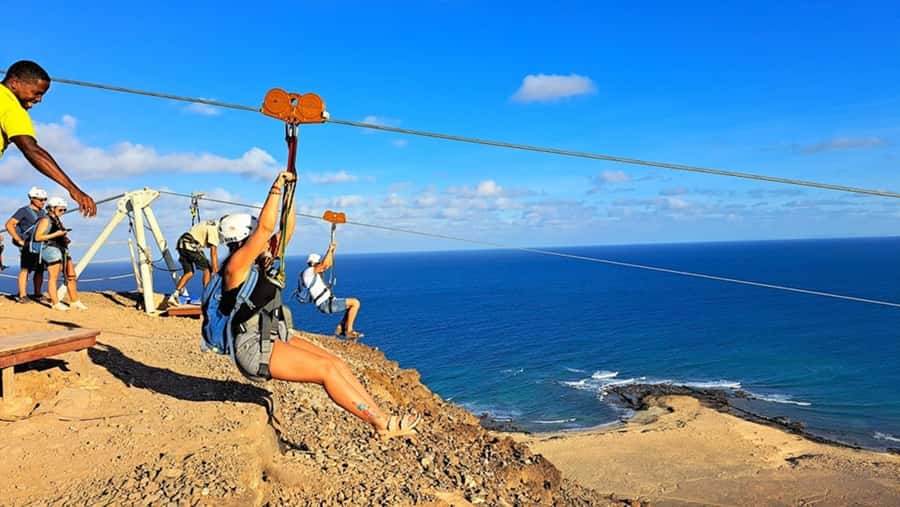 From Santa Maria: Sal island Zipline Experience (Official) - From Santa Maria to the Serra Negra launch point