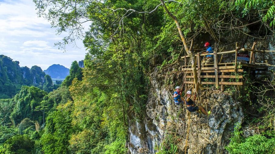Krabi: Zipline, ATV & Top Rope Climbing Experience - Zone B: taller lines, ladders, and more effort