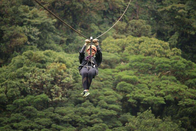 Kuang Si Waterfall, Tree Top Cafe, Ziplining - The five-line zipline course
