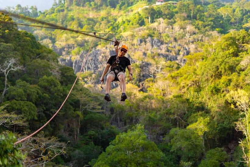 Kuang Si Waterfall, Tree Top Cafe, Ziplining - Coffee at Khop Chai Deu cafe
