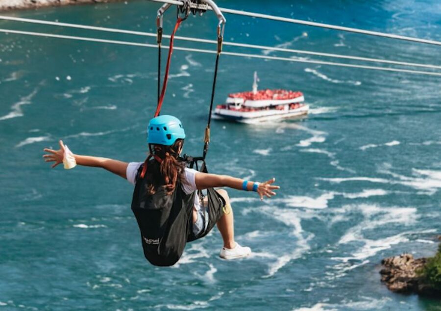 Niagara Falls, Canada: Early Bird Zip Line to The Falls - Getting fitted with the helmet and harness