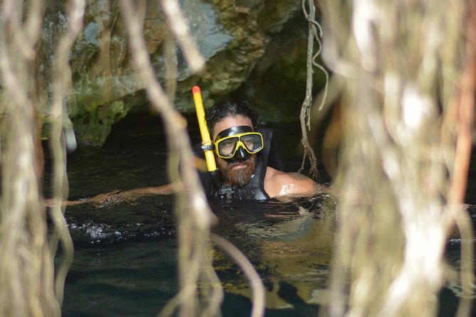 Playa del Carmen Jungle Tour: Tulum, Cenote Snorkeling, Ziplining and Lunch - Swimming in an underground cenote