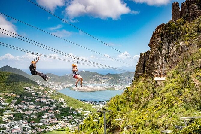 St Maarten Full Combo: Flying Dutchman, Zip Line & Schooner Ride - Crossing the ridge on the Sentry Hill Zip Line