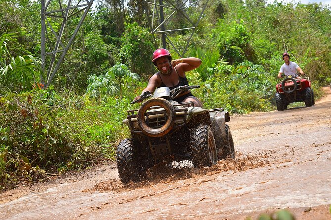 Super Combo ATV in Cancun with Zipline, Snorkel, Cenote, transfer - ATV riding on a rough jungle trail