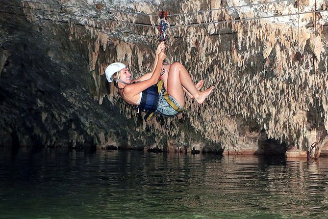 Tulum E-Bike Jungle Zip Line/Repel Snorkel Cenote + Lunch - Snorkeling among cave formations
