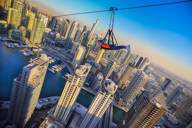 XLine Dubai Solo Urban Zipline in Dubai Marina - The flight across Dubai Marina