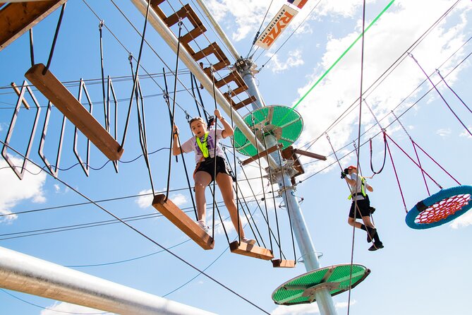 Zipline and Adventure Tower at Ryze Adventure in Missouri - Four stories of climbing in Maryland Heights