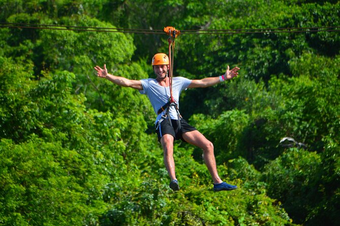 Zipline Mega Splash at Bavaro Adventure Park - Waterfall Pool and the park’s other areas