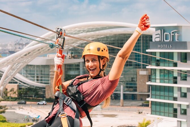 Zipline Sky Bull in Urban Environment in Toroverde urban park San Juan - Climbing 90 feet to the launch tower