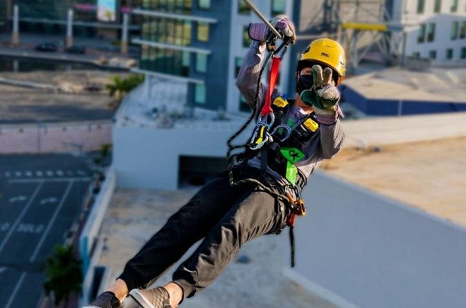 Zipline Sky Bull in Urban Environment in Toroverde urban park San Juan - Nerves, staff support, and the no-turning-back moment